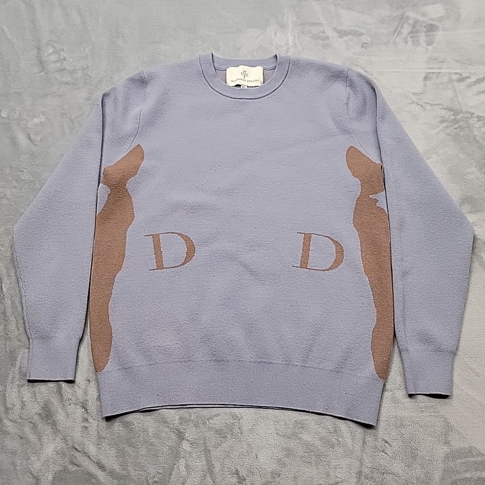 Deinhardt Designs Shirt Mens XL Blue Graphic Knit Intarsia Crewneck Pullover
